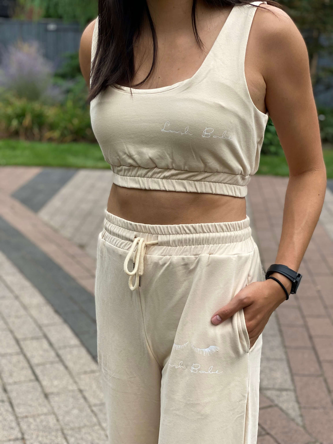 ULTRA SOFT #LASHBABE CROP TANK + SWEAT PANT SET - BEIGE