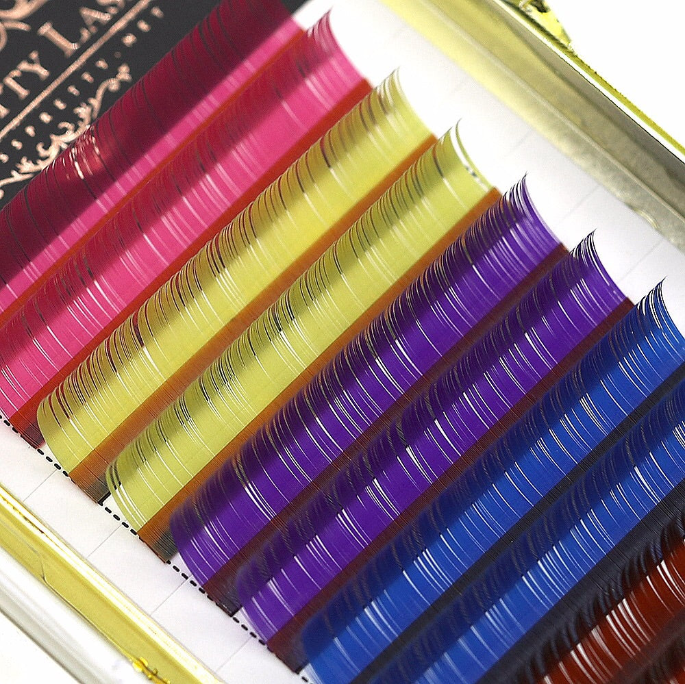 Rainbow lash trays mixed coloured  c curl